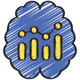 Logo d'un cerveau bleu avec un graphique évolutif croissant jaune à barres à l'intérieur qui montre une croissance