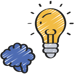 Logo bleu d'un cerveau humain avec une ampoule jaune éclairée