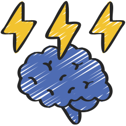 Logo bleu d'un cerveau humain avec des éclairs jaunes