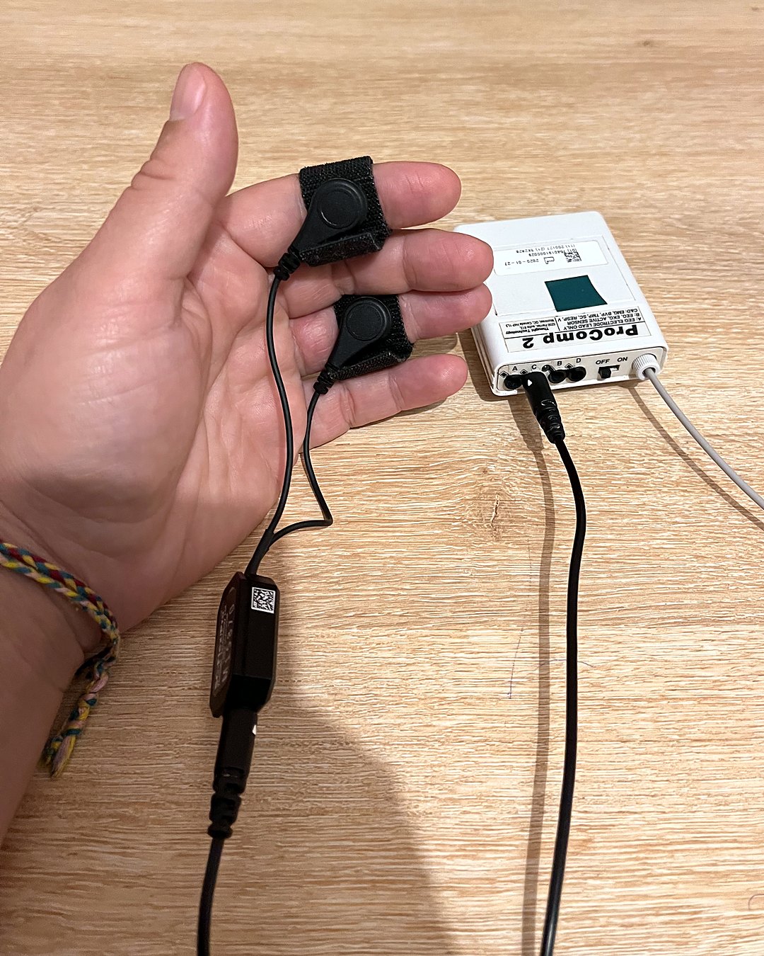 Electrodermal activity electrodes placed on two fingers