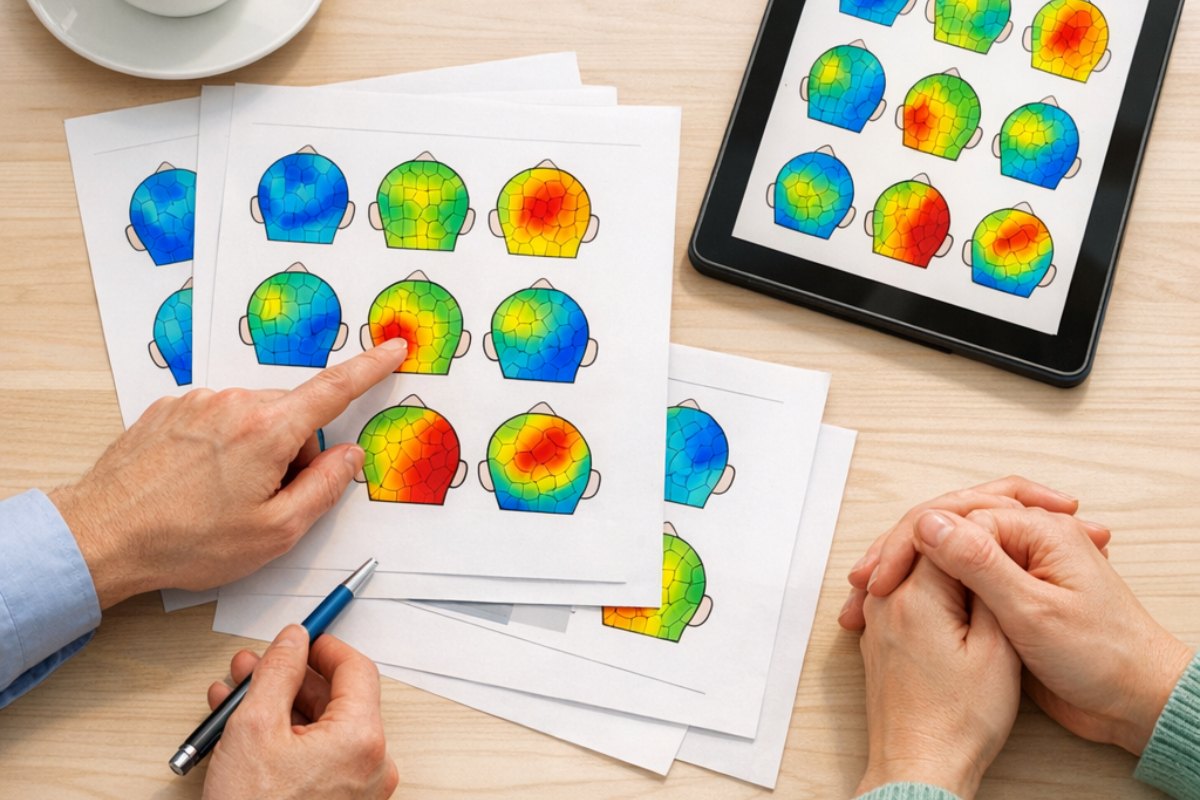 Restitution d’un bilan : cartographies cérébrales imprimées et tablette